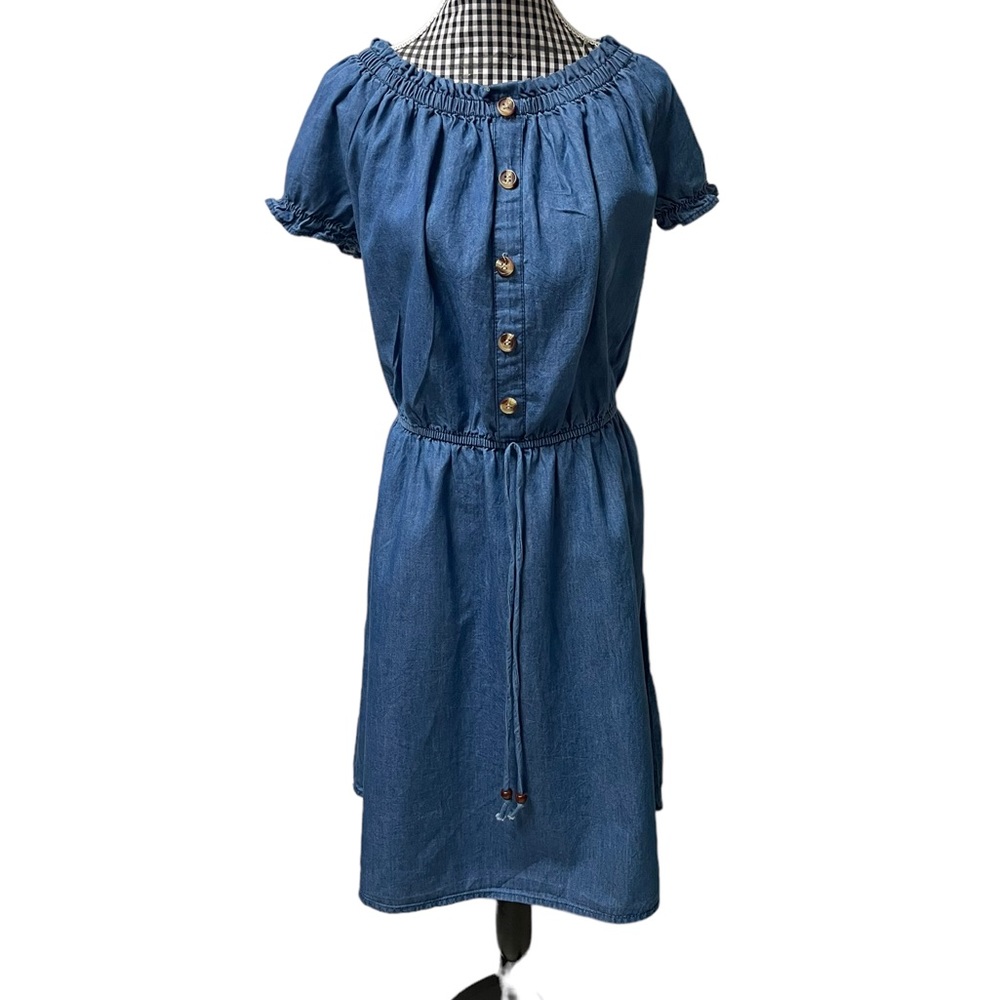 Speed Limit Chambray Denim Lightweight Drawstring Ruffle Sleeve Casual Dress NWT